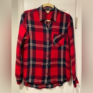 Woolrich Women’s Red Navy Blue Soft Plaid Rayon Button Down Flannel Shirt Size M
